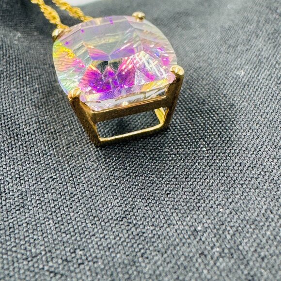 Vtg 14K Gold Mystic Topaz Pendant Necklace With Rope Chain Made In Croatia - Picture 4 of 16